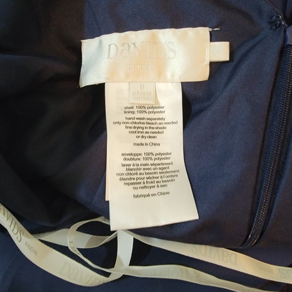 David's Bridal Blue Navy Maxi Dress Sz 8 Surplice Neck Tie Back Pleated Wedding - Picture 10 of 12